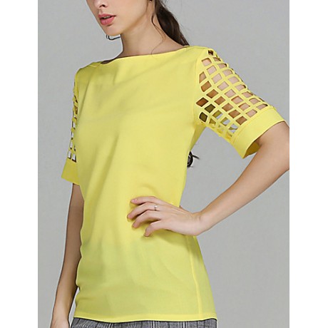 Women's Party/Cocktail Boho / Punk ,Solid Round Neck Short Sleeve Blue / White / Black / Yellow Polyester Thin