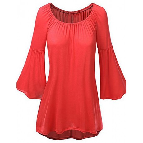 Women's Casual/Daily Street chic Loose Blouse ,Solid Round Neck Flare Long Sleeve