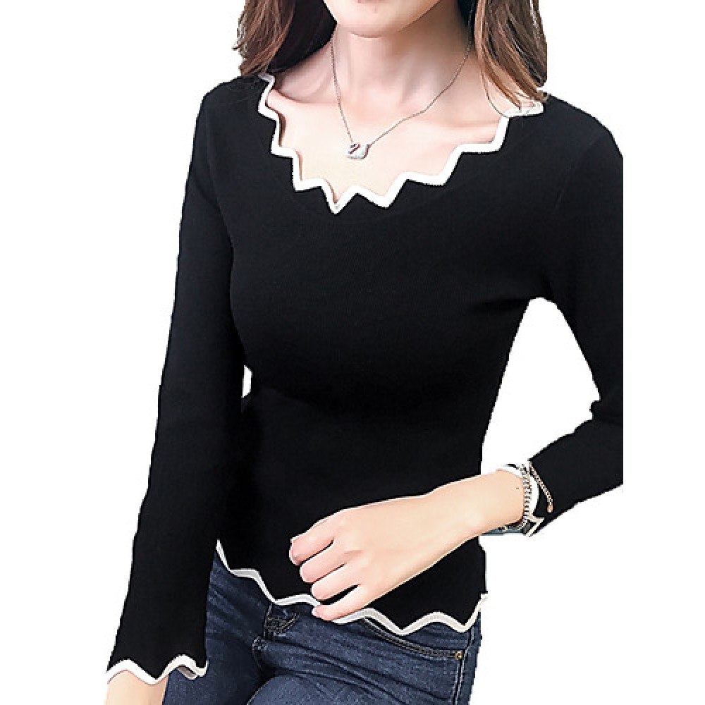 Women's Casual SpringFall WinterT-shirt,Solid Asymmetrical Long Sleeve Blue / Pink / White / Black Shirt