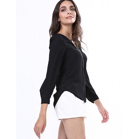 Women‘s V Neck Long Sleeve Zipper Blouse(More Colors)