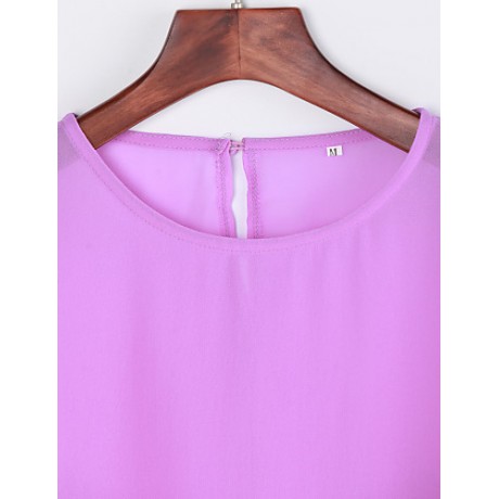 Sexy All Seasons Blouse,Solid Round Neck Long Sleeve Blue / Pink Polyester Thin