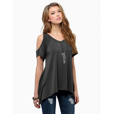 Women's Sexy Off Shoulder Fishtail hem T-shirt (Cotton)