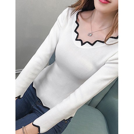 Women's Casual SpringFall WinterT-shirt,Solid Asymmetrical Long Sleeve Blue / Pink / White / Black Shirt