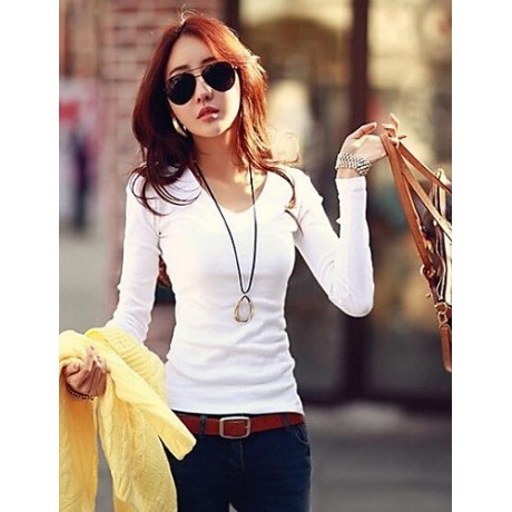 Women's Basic Soft V-neck Slim T-shirt