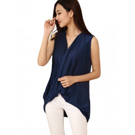 Women's Solid Blue Tanks,V Neck Sleeveless