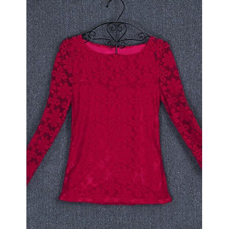 Women's Patchwork Lace Slim All Match Fashion Street chic Simple Plus Size T-shirt,Round Neck Long Sleeve