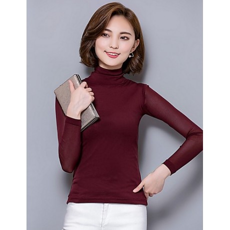 Daily Sexy Fall Blouse,Solid Turtleneck Long Sleeve Blue / Pink / Red / White / Black / Gray Polyester Thin