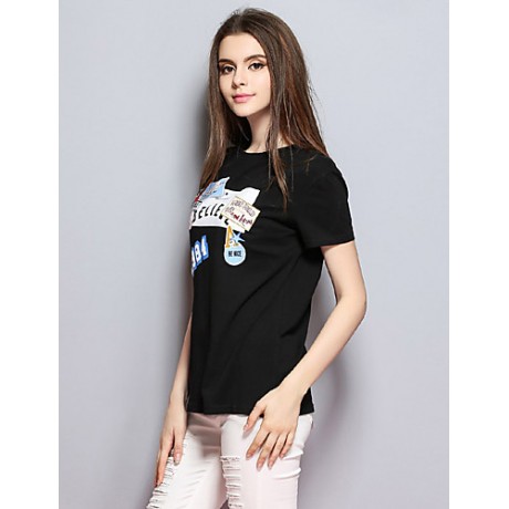 Women's Casual/Daily Simple Spring / Summer T-shirtPrint Round