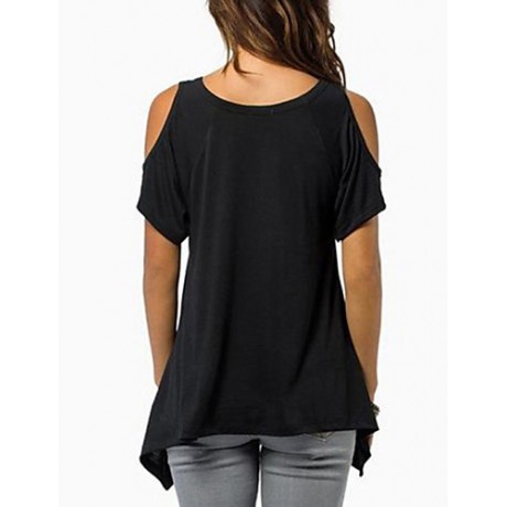 Women's Sexy Off Shoulder Fishtail hem T-shirt (Cotton)