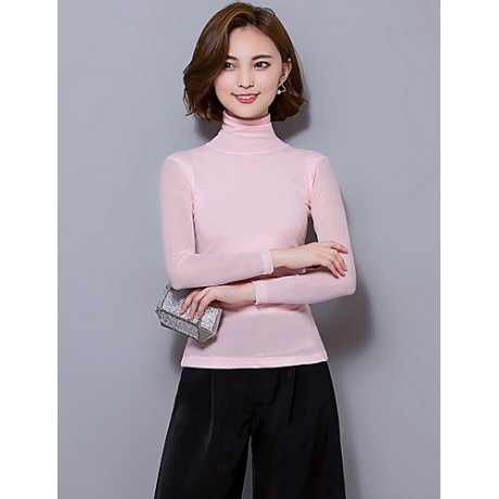 Daily Sexy Fall Blouse,Solid Turtleneck Long Sleeve Blue / Pink / Red / White / Black / Gray Polyester Thin