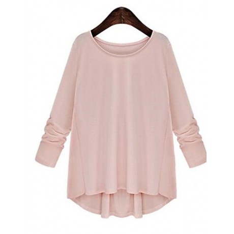 Women's Solid / Patchwork Pink / White / Black T-shirt , Round Neck Long Sleeve