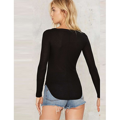 Women's Going out / Casual/Daily Simple / Street chic All Seasons T-shirtSolid V Neck Long Sleeve Black Rayon