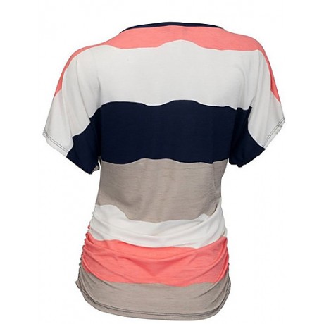 Women's Patchwork Blue / Red T-shirt,Round Neck Short Sleeve