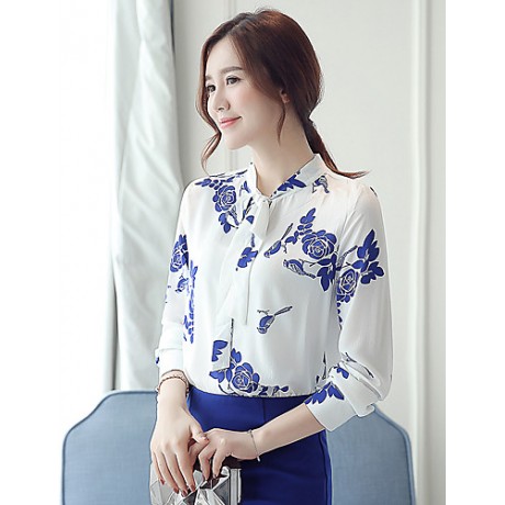 Women's New Fashion Bowknot Chiffon Long Sleeve Blouses Shirt