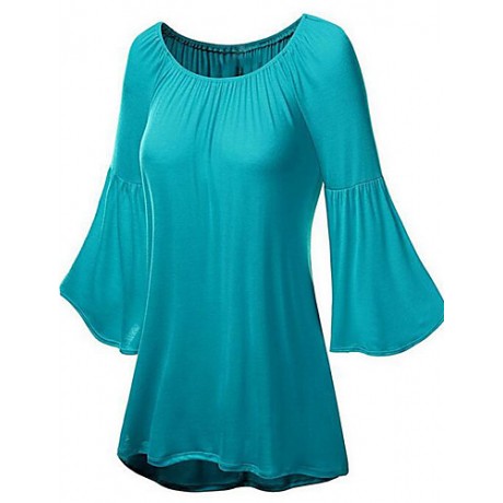 Women's Casual/Daily Street chic Loose Blouse ,Solid Round Neck Flare Long Sleeve