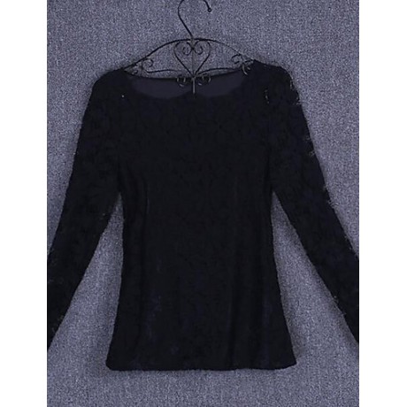 Women's Patchwork Lace Slim All Match Fashion Street chic Simple Plus Size T-shirt,Round Neck Long Sleeve