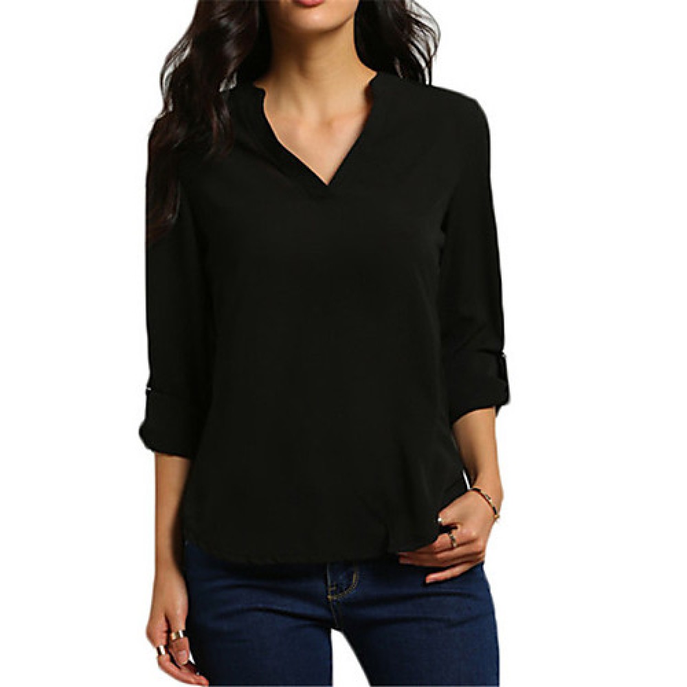 New Blusas Sexy V Neck Chiffon Women Blouse Casual Long Sleeve OL Style Solid Shirts Tops Plus Size