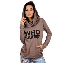 Women's Going out / Casual/Daily Simple Spring / Fall T-shirtLetter Hooded Long Sleeve