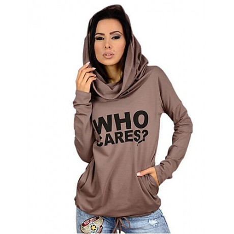 Women's Going out / Casual/Daily Simple Spring / Fall T-shirtLetter Hooded Long Sleeve