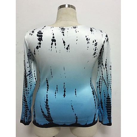 Women's Going out / Casual/Daily Simple Summer / Fall T-shirtPrint Round Neck Long Sleeve Blue