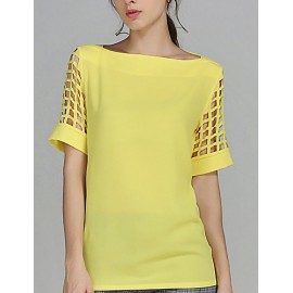 Women's Party/Cocktail Boho / Punk ,Solid Round Neck Short Sleeve Blue / White / Black / Yellow Polyester Thin