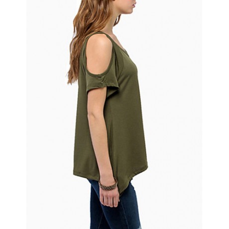 Women's Sexy Off Shoulder Fishtail hem T-shirt (Cotton)