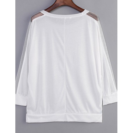 Women's Batwing Round Neck Sheer Mesh Cape Sleeve Loose T-Shirt