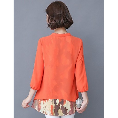 Women's Print Blue / Green / Orange Blouse,V Neck ? Sleeve