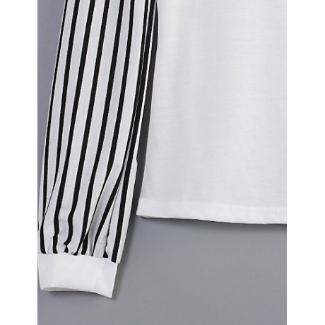 Women's Bow Neck Stripes Print Long Sleeves T-shirt