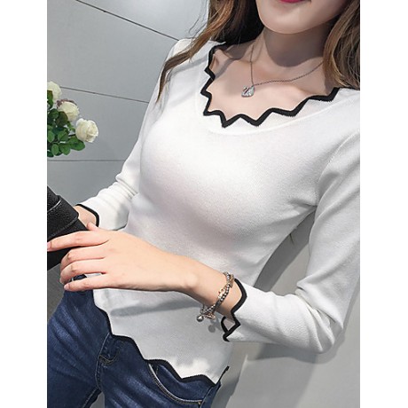 Women's Casual SpringFall WinterT-shirt,Solid Asymmetrical Long Sleeve Blue / Pink / White / Black Shirt