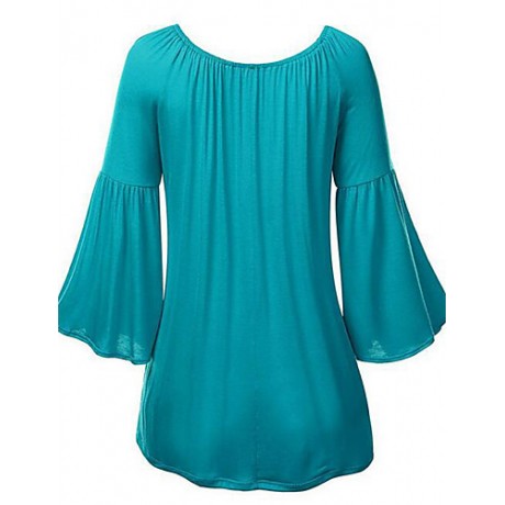 Women's Casual/Daily Street chic Loose Blouse ,Solid Round Neck Flare Long Sleeve