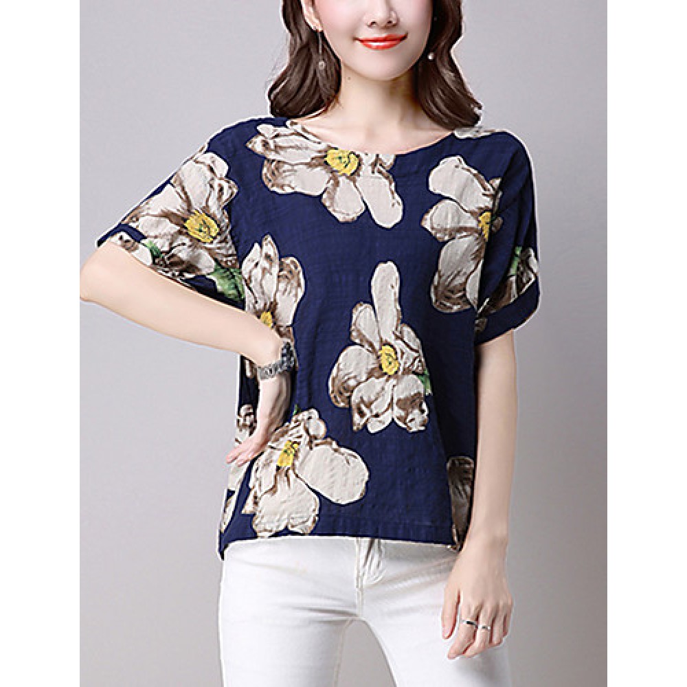 Women's Going out / Casual/Daily Street chic Spring / Summer T-shirt,Print Round Neck Short Sleeve