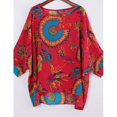 Women's Casual/Daily Boho / Street chic All Seasons Blouse,Print Slash Neck Long Sleeve Purple Thin