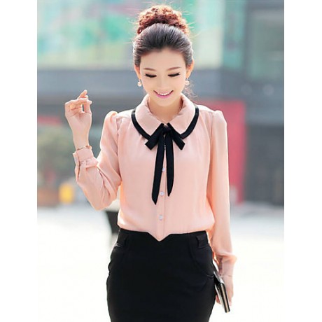 Women's Cute Contrast Bow Collar Half Sleeve Shirt