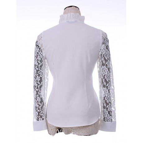  Women's Solid White Shirt,Shirt Collar Long Sleeve