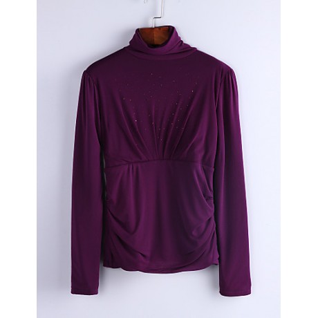 Women's Plus Size / Sexy Spring Blouse,Solid Turtleneck Long Sleeve Black / Green / Purple Cotton / Rayon Medium