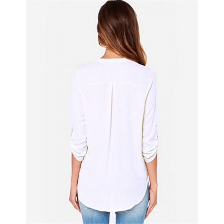 New Blusas Sexy V Neck Chiffon Women Blouse Casual Long Sleeve OL Style Solid Shirts Tops Plus Size