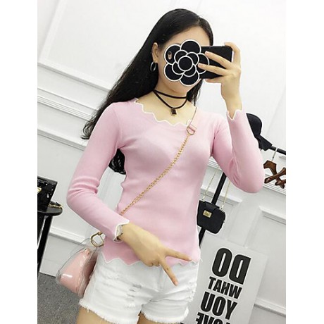 Women's Casual SpringFall WinterT-shirt,Solid Asymmetrical Long Sleeve Blue / Pink / White / Black Shirt